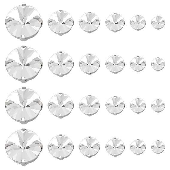 90 шт 6 стиль плоские круглые пришивные стразы, многожильных ссылки, стекло горный хрусталь, с настройками латуни, аксессуары для одежды, граненые, платина