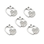 Alloy Rhinestone Pendants, Platinum Tone Double Heart Charms