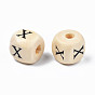 Natural Maple Wood Printed Beads, Horizontal Hole, Cube with Initial Letter, Blanched Almond