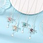 4Pcs 4 Styles Natural Amethyst & Dyed Green Jade & Hemimorphite & Heated Citrine Alloy Star Pendant Necklaces for Women, with Brass Cable Chains, Antique Silver & Silver