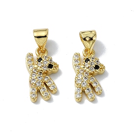 Rack Plating Real 18K Gold Plated Brass Micro Pave Cubic Zirconia Pendants, Long-Lasting Plated, Lead Free & Cadmium Free, Bear