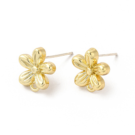 Alloy Flower Stud Earring Findings, with Horizontal Loop and 304 Stainless Steel Pins, Cadmium Free & Lead Free