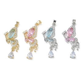 Латунные микро проложить кубического циркония подвески, долговечный, бабочки прелести, платина/настоящее золото 18k