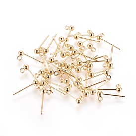 Brass Stud Earring Findings, with Loop, Nickel Free