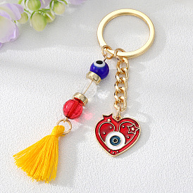 Love Devil's Eye Keychain Alloy Pendant Handmade Tassel Eye Peach Heart Gift Ornament