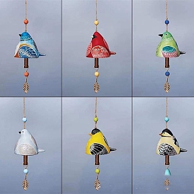 Птица из смолы, подвесной декор с колокольчиками, с деревянной фурнитурой и металлическим листом, для домашних подвесных украшений