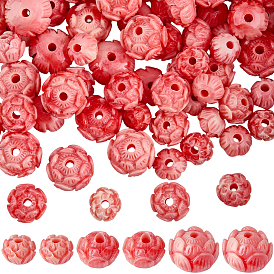 100шт. 3 стили синтетических коралловых окрашенных резных бусин, цветок