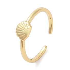 Shell Shape Brass Open Cuff Rings, Long-Lasting Plated, Lead Free & Cadmium Free