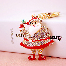 Rhinestone Fashion Small Gift Exquisite Realistic Cute Cartoon Santa Claus Bag Buckle Hanging Keychain Key Chain 822