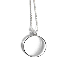 Flat Round Acrylic Magnifying Pendant Necklace, Zinc Alloy Rope Chain Necklace