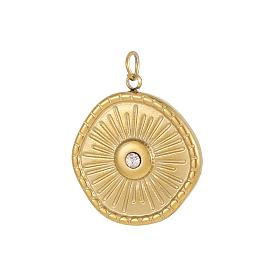 304 микро нержавеющей стали прокладывать Цирконом подвески, круглый с солнечными чарами, ионное покрытие (ip), с целью перехода в кольце