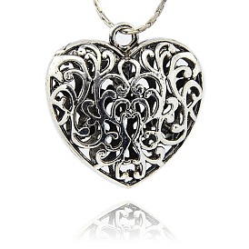 Tibetan Style Pendants, Hollow Heart Alloy Pendants, 36x34x12.5mm, Hole: 3.5mm
