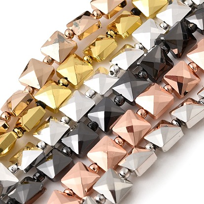 Стеклянные бусины с гальваническим покрытием , квадратный, граненые