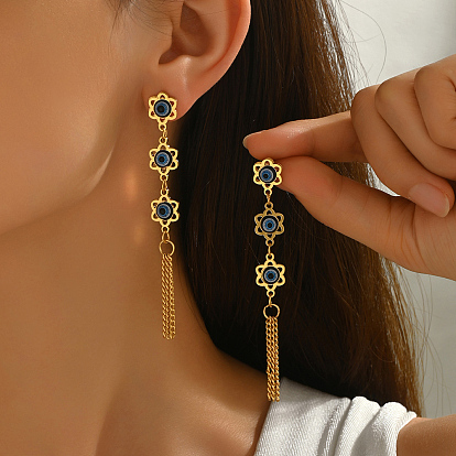 Серьги-гвоздики из нержавеющей стали с кисточками от сглаза