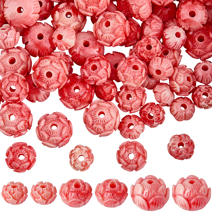 100шт. 3 стили синтетических коралловых окрашенных резных бусин, цветок