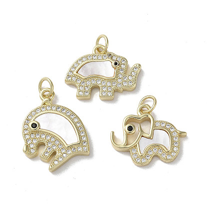 Brass Micro Pave Cubic Zirconia Pendants, Cadmium Free & Lead Free, with Shell, Elephant