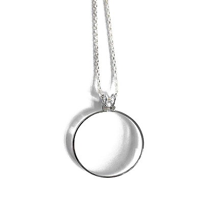Flat Round Acrylic Magnifying Pendant Necklace, Zinc Alloy Rope Chain Necklace