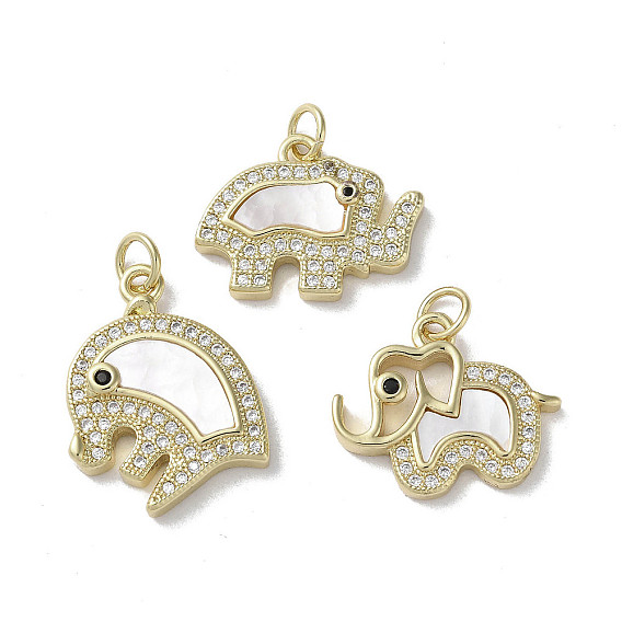 Brass Micro Pave Cubic Zirconia Pendants, Cadmium Free & Lead Free, with Shell, Elephant