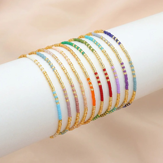 Богемные браслеты из цветного стеклянного бисера, эластичные, для женщин, элегантные повседневные украшения, подарок.