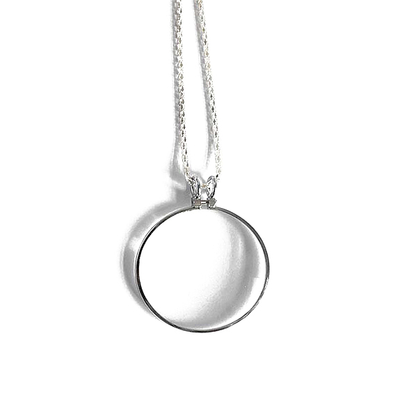 Collier pendentif loupe rond plat en acrylique, collier de chaîne de corde en alliage de zinc