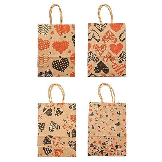 Прямоугольные бумажные подарочные пакеты ко Дню святого Валентина, портативная сумка для покупок из крафт-бумаги, с бумажными ручками