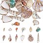 Electroplate Natural Spiral & Cowrie & Sea Shell Pendants, with Brass Findings