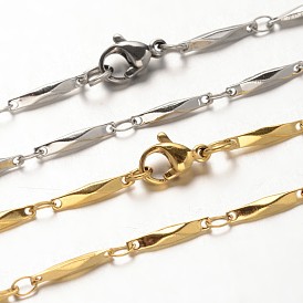 304 Stainless Steel Bar Link Chains Necklaces, with Lobster Claw Clasps, Faceted, 17.2 inch(437mm)