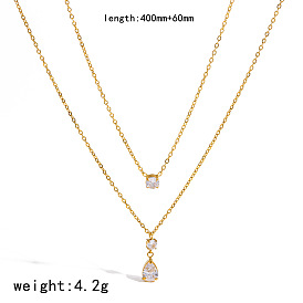 304 Colliers à double rang pour femmes, sertis de zirconiums cubiques transparents en forme de larme et pavés de pierres en acier inoxydable