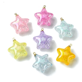 Transparent Crackle Acrylic Pendants, with Iron Loops, Star