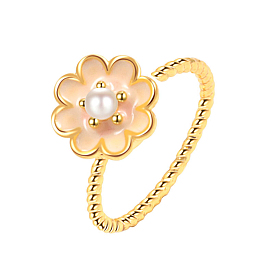 Кольцо с цветком, вращающееся открытое кольцо-манжета для женщин, латунные кольца-спиннеры из эпоксидной смолы