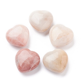 Natural Pink White Jade Heart Love Stone, Pocket Palm Stone for Reiki Balancing