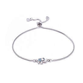 Adjustable Brass Slider Bracelets, Bolo Bracelets, with Brass Micro Pave Cubic Zirconia Links, Elephant