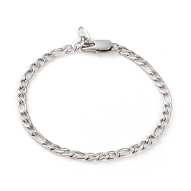 304 Stainless Steel Figaro Chains, Curb Chains Bracelets, with Lobster Claw Clasps