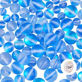 Synthetic Moonstone Beads Strands, Dyed, Holographic Beads, Half AB Color Plated, Frosted, Round, with 1 Roll Elastic Crystal Thread