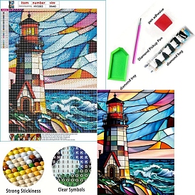 Lighthouse/Anchor/Cross Pattern 5D Diamond Painting Kits for Adult Beginners, DIY Full Round Drill Picture Art, Rhinestone Gem Paint Kits for Home Wall Decor