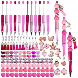 Набор для изготовления ручки из бисера своими руками, в том числе подвески в виде сердца, банта, эмали и кисточек из сплава фламинго, шариковая ручка из абс-пластика, европейские бусины из натурального дерева, смолы и горного хрусталя