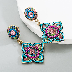 Bohemian Floral Earrings with Colorful Gems for Women's Palace Style