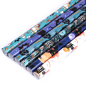 Halloween Theme Gift Wrapping Paper, Rectangle wih Girl Pumpkin Castle Bat Witch Owl Pattern Wrapping Paper Decoration