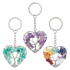 3брелок из натурального камня и железа, сердце, с железными кольцами