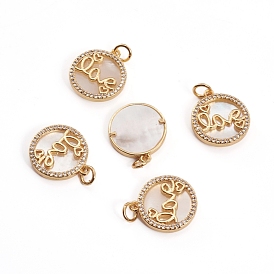 Латунные микропаве прозрачные подвески с фианитом, с оболочкой и кольцами для прыжков, плоские круглые со словом "love", на день Святого Валентина