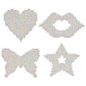 Fingerinspire 12Pcs 4 Style Glass Hotfix Rhinestone, Sew on Patches, Dress Shoes Garment Decoration, Heart & Star & Butterfly & Lip