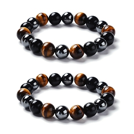 DIY Bracelet Jewelry Making Kits, Including Gemstone Round Beads, Brass Spacer Beads, Elastic Crystal Thread