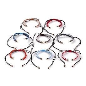 Fabrication de bracelet tressé en fil de nylon réglable, avec perles en laiton doré et 304 anneaux de saut en acier inoxydable
