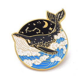 Whale with Sea Enamel Pin, Ocean Animal Alloy Enamel Brooch for Backpacks Clothes, Golden