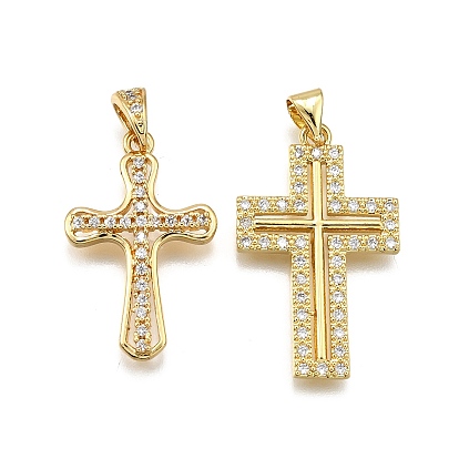 Латунные микро проложить кубического циркония подвески, крестик, долговечный, без свинца и без кадмия