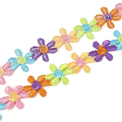 6-Petals Flower Polyester Lace Trims, Embroidered Applique Sewing Ribbon, for Sewing and Art Craft Decoration