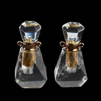 Pendentifs de bouteille de parfum en cristal de quartz naturel, avec les accessoires en acier inoxydable de ton d'or, breloque diffuseur d'huiles essentielles, pour la fabrication de bijoux