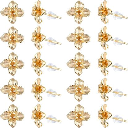 20 шт. латунные серьги-гвоздики, с 925 булавкой из стерлингового серебра и вертикальной петлей, без кадмия, без никеля и без свинца, цветок, с 20 пластиковыми ушными гайками