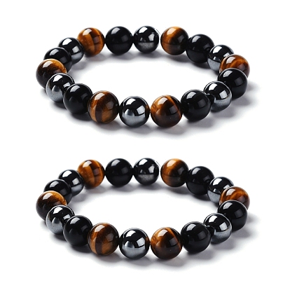 DIY Bracelet Jewelry Making Kits, Including Gemstone Round Beads, Brass Spacer Beads, Elastic Crystal Thread