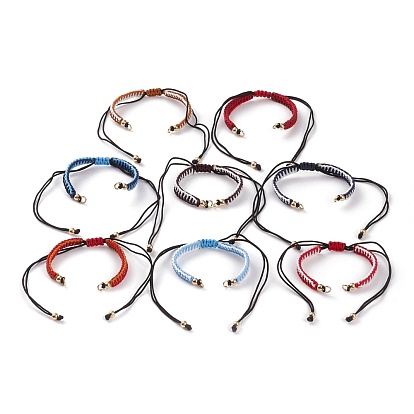 Fabrication de bracelet tressé en fil de nylon réglable, avec perles en laiton doré et 304 anneaux de saut en acier inoxydable